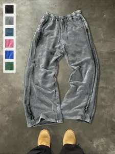 Men's Street Style Cotton Joggers, Loose Fit Wide Leg Pants, Elastic Waist Knit Sportswear, Casual Fashion for All Seasons, Casual Sports Trousers