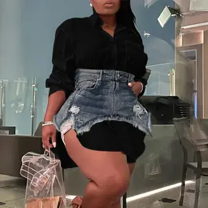 summer autumn clothes 2025 new Showing Thin Temperament Lace Up Dress Womens Sexy 2 Piece Outfits Lapel Button Long Sleeve Mini Shirt Dress Denim