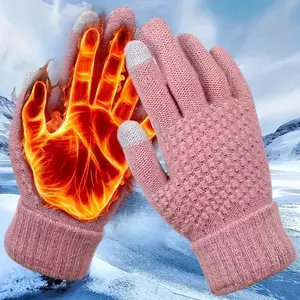Thermal Touch Screen Gloves - Cozy Fleece Lined Elastic Knit for Cold Weather, Soft Winter Gloves Perfect for Outdoor Activities, Great Gift for All