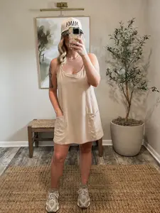 Seaside Ease Mini Dress - Sand Beige