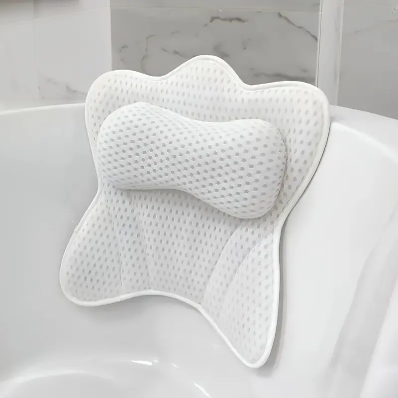 1 Piece of Bathtub Pillow, 4D Breathable Mesh, Attached with 6 Suction Cups and Hooks, Bath Relaxation Accessories, Relax in the Bathtub, Spa Bath Pillow, with Non-Slip Suction Cup, Neck and Back Support, Bathroom Accessories, bathtub/Bathroom Supplies