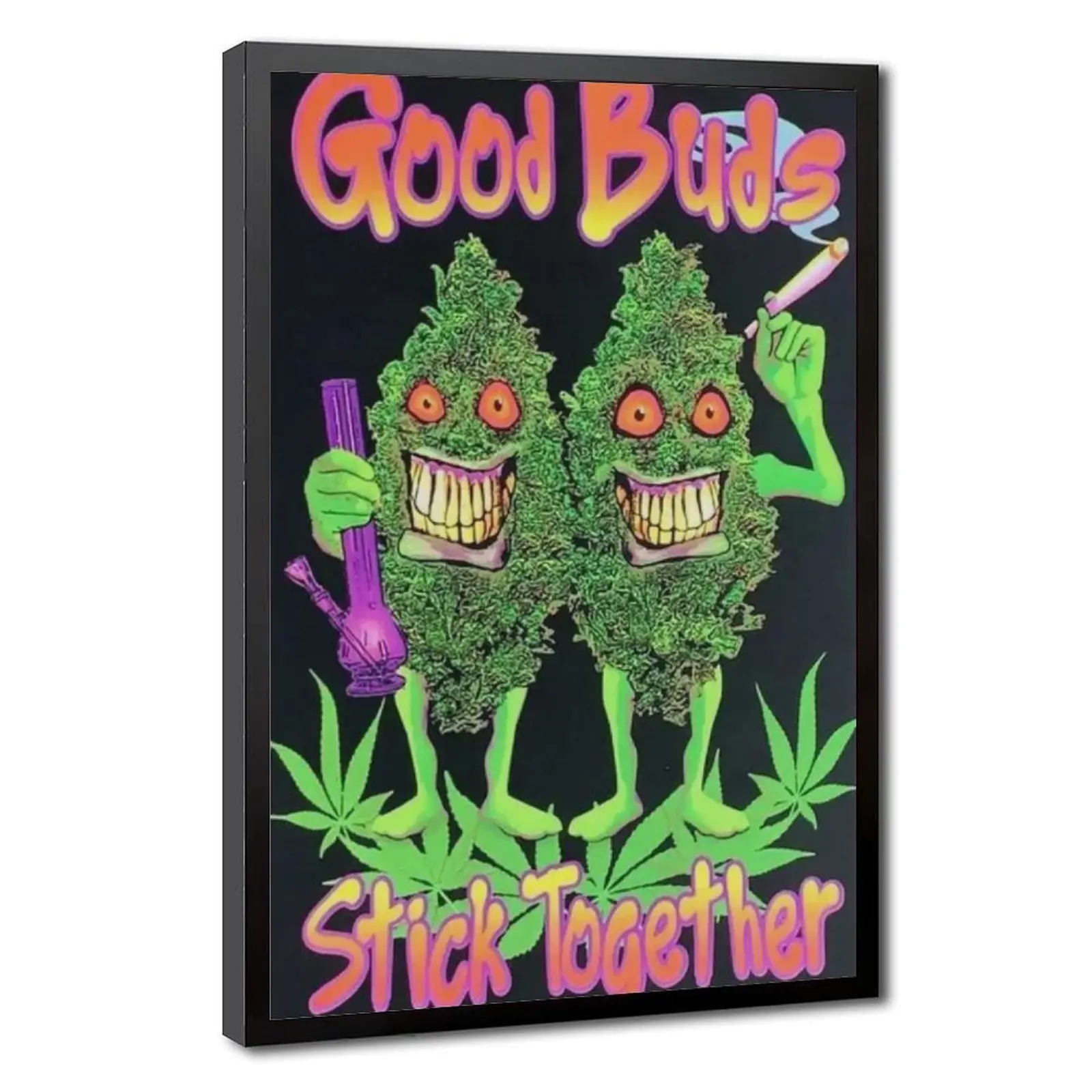 Good Buds Stick Together Blacklight Pot Poster, Vintage Waterproof Artistic Print with Box, Home Decoration, Bathroom Wall Art, Cool Room Decor, Kitchen Spaces, Canvas Wall Art Print, Funky Retro Poster for Bath