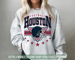 [Sale Up To 50%] Houston Football Crewneck Texan Sweatshirt TShirt, Vintage Houston Football Crewneck Sweatshirt, Houston, Houston Texan Fan Gift, Gift For Fan, Trendy USA Cotton Fabric