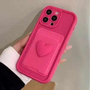 Rose High Bamboo Heart Card Holder, Bank Card Student ID Case, Compatible with iPhone 11/12/13/14/15/16 Series