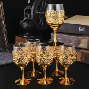 Set of Six European Rose Pattern Glass Highball Glasses, Wine Cups for Parties & Weddings, Decorative Tableware Craftsmanship, Stylish Glass Cups