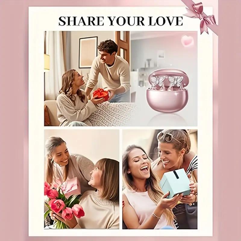 [Valentine's Day] Tukio 2026 Jewelry-Inspired Clip-On Earbuds with Butterfly Earrings Comfortable Fit 50H Playtime Bluetooth 5.4 Wireless Headphones for Women Sports Workouts