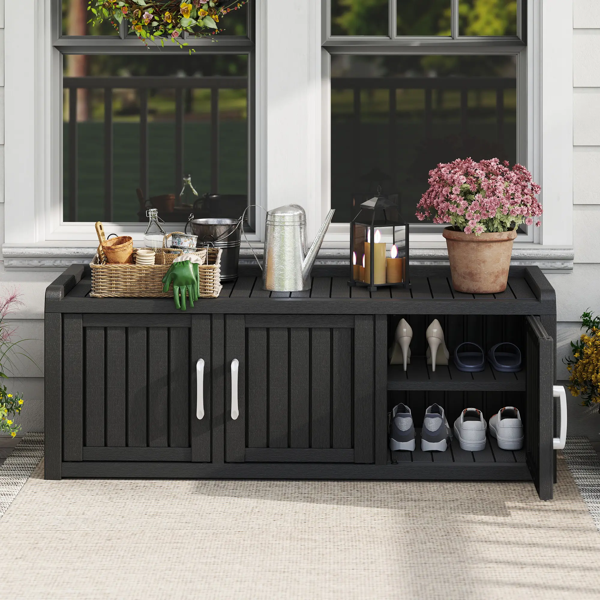 【Summergarden】Outdoor Indoor Storage Bench , shoe rack organizer with Doors, Waterproof Shoe Cabinet for Patio, Entryway for Your Christmas Gifts Closet Organization