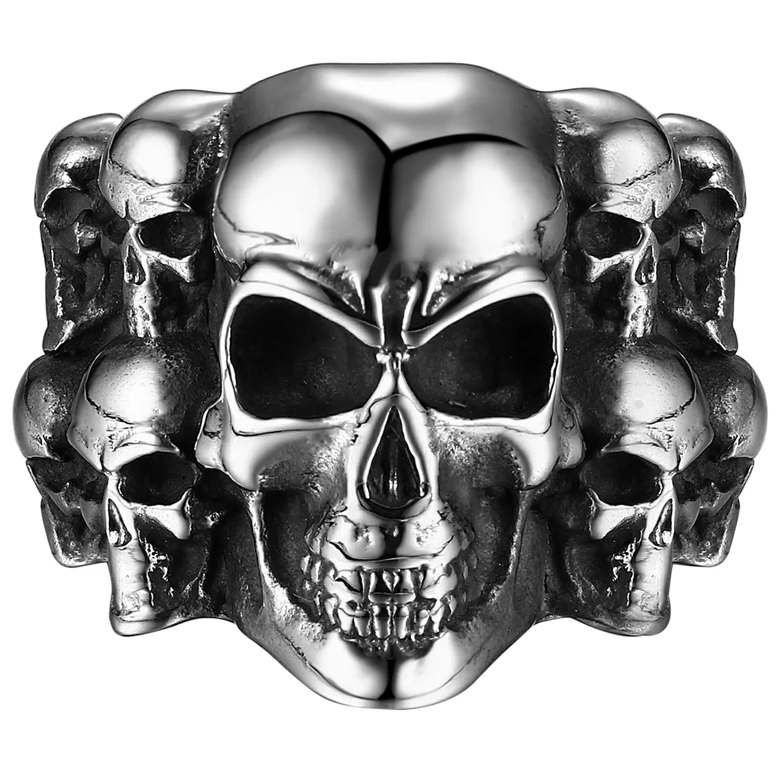 OIDEA Men's Titanium Steel Wide Band Ring - Skull Motif, Punk Gothic Design for Biker Culture Fans & Metal Music Enthusiasts, 0.83" (21mm) Wide Gothic Look Statement Jewelry Gift, Birthday, Dark Gothic Rings