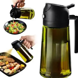 16oz/470ml 2 in 1 Oil Sprayer for Cooking Light-Blocking Dark , Olive Oil Dispenser Bottle for Kitchen, Premium Dark Green Glass Oil Bottle, Food-Grade Oil Mister for Air Fryer, BBQ outdoorfun Summervibes