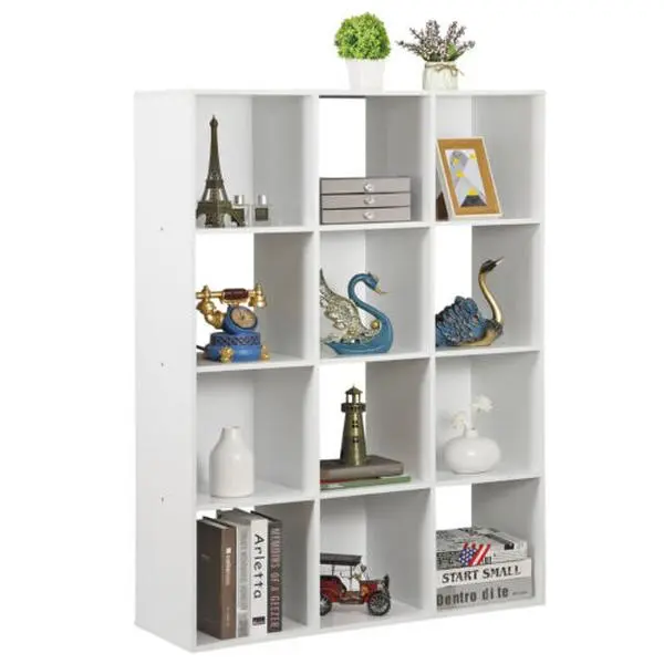 ZENSTYLE 12-Cube Wooden Storage Organizer Bookshelf - Removable Back Panels, Customizable White Modern Indoor Furniture, Room Decor Unit for Kid Room Organization