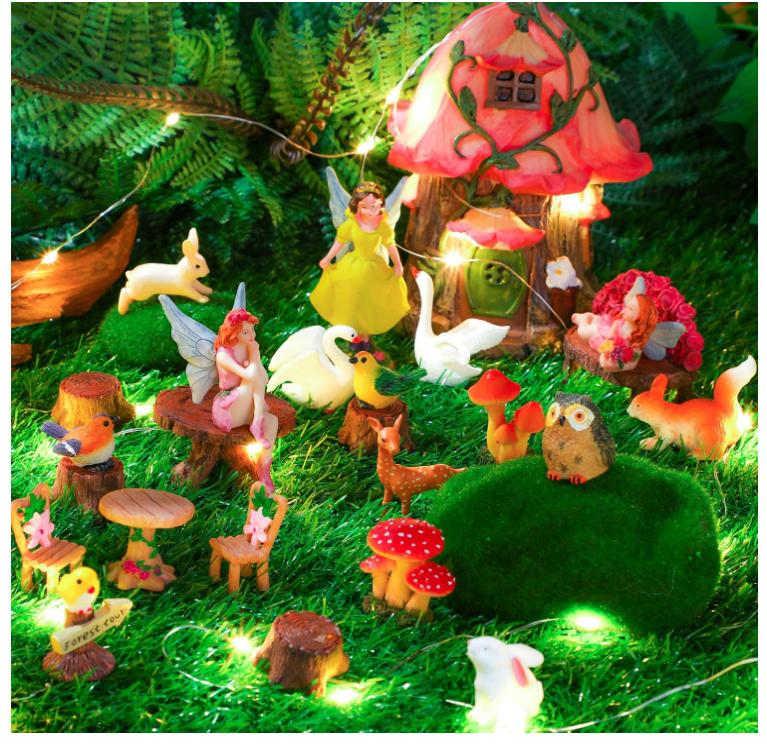 Fairy House Garden Figurines Kit Spring Garden Decor Easter Basket Decoration Spring Decoration Outdoor Wildflower Butterfly Fairy Mushroom Party Supplies Micro Landscape Ornaments