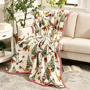 Kringle Express 60x80 Holiday Printed Flannel Throw with Border - Kids Blanket, Soft Cozy Lightweight Sofa Bed Cover for Bedroom, Christmas Bedding Accessory, Elastic Breathable