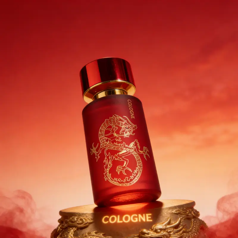 Red Dragon Pattern Perfume 50ml | Spicy Woody Notes | Mature Men & Women | Red Matte Bottle with Golden Dragon Pattern | Business/Dinners/Festivals