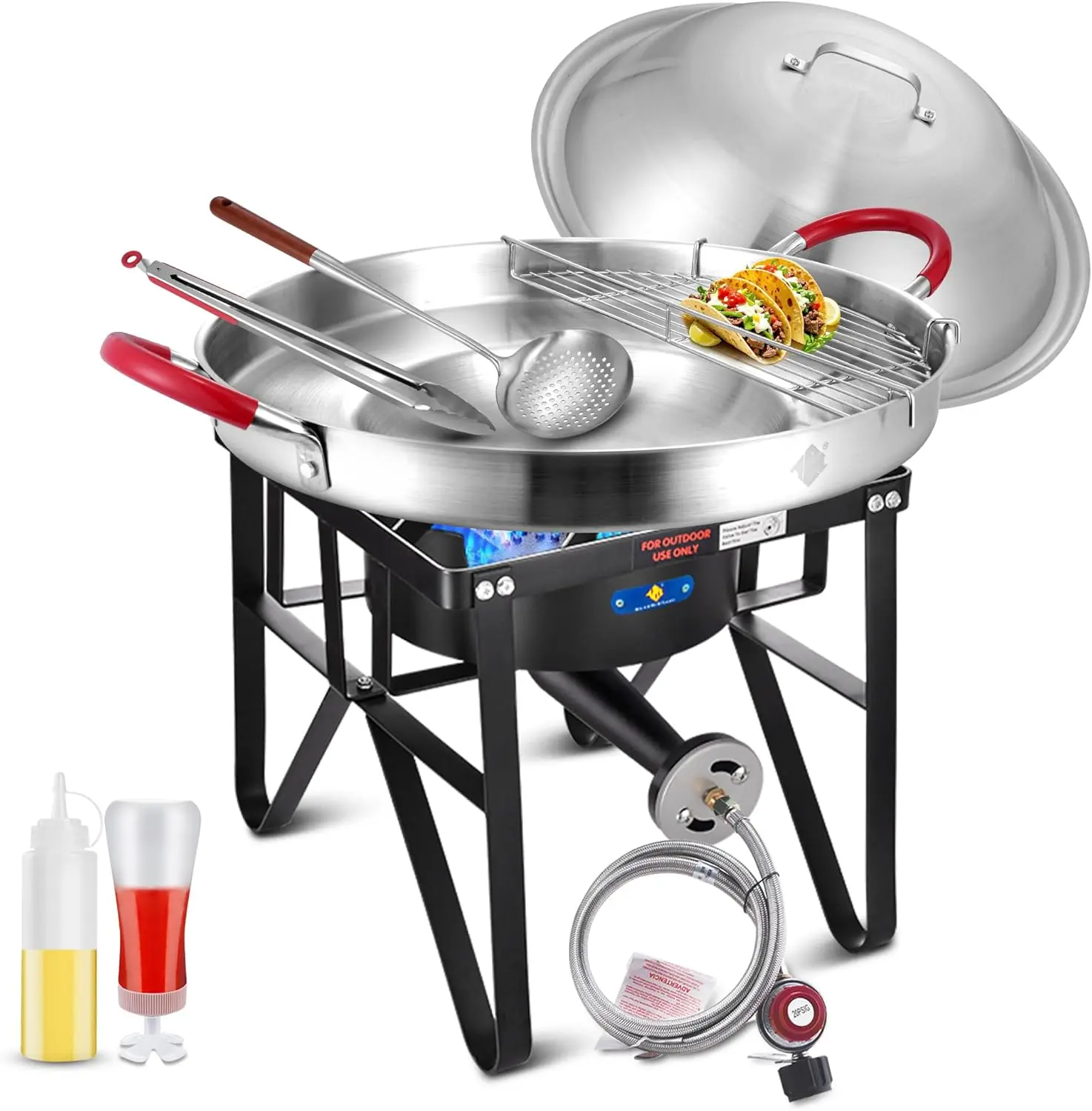 ARC Propane Burner, 200,000 BTU Propane Stove and Stainless Steel 20" Mexican Comal Griddle Pan, 7Pcs Discada Disc Cooker, Large Cookware Set,Outdoor Burners for Cooking