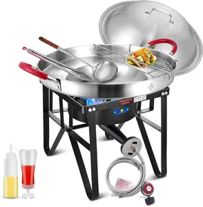 ARC Propane Burner, 200,000 BTU Propane Stove and Stainless Steel 20" Mexican Comal Griddle Pan, 7Pcs Discada Disc Cooker, Large Cookware Set,Outdoor Burners for Cooking