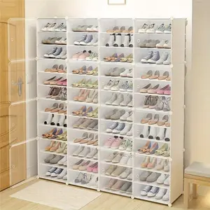 Stackable Sneaker Shoe Storage Cabinet with Doors 12 Tier Shoe Rack Cube Storage Cabinet Shoe Tower Rack Organizer for Closet Free Standing Shoes Shelf Cabinet for Entryway Hallway Bedroom