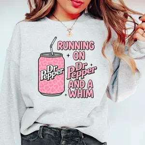 Running on a soda and a Whim Graphic Sweatshirt for Women Casual Long Sleeve Pullover Womenswear