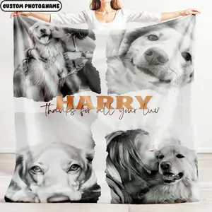 Dog Personalized Plush Blanket, Custom Pet Blanket Using Pet Photo + Name Custom Dog Blanket, Gift For Pet Lover