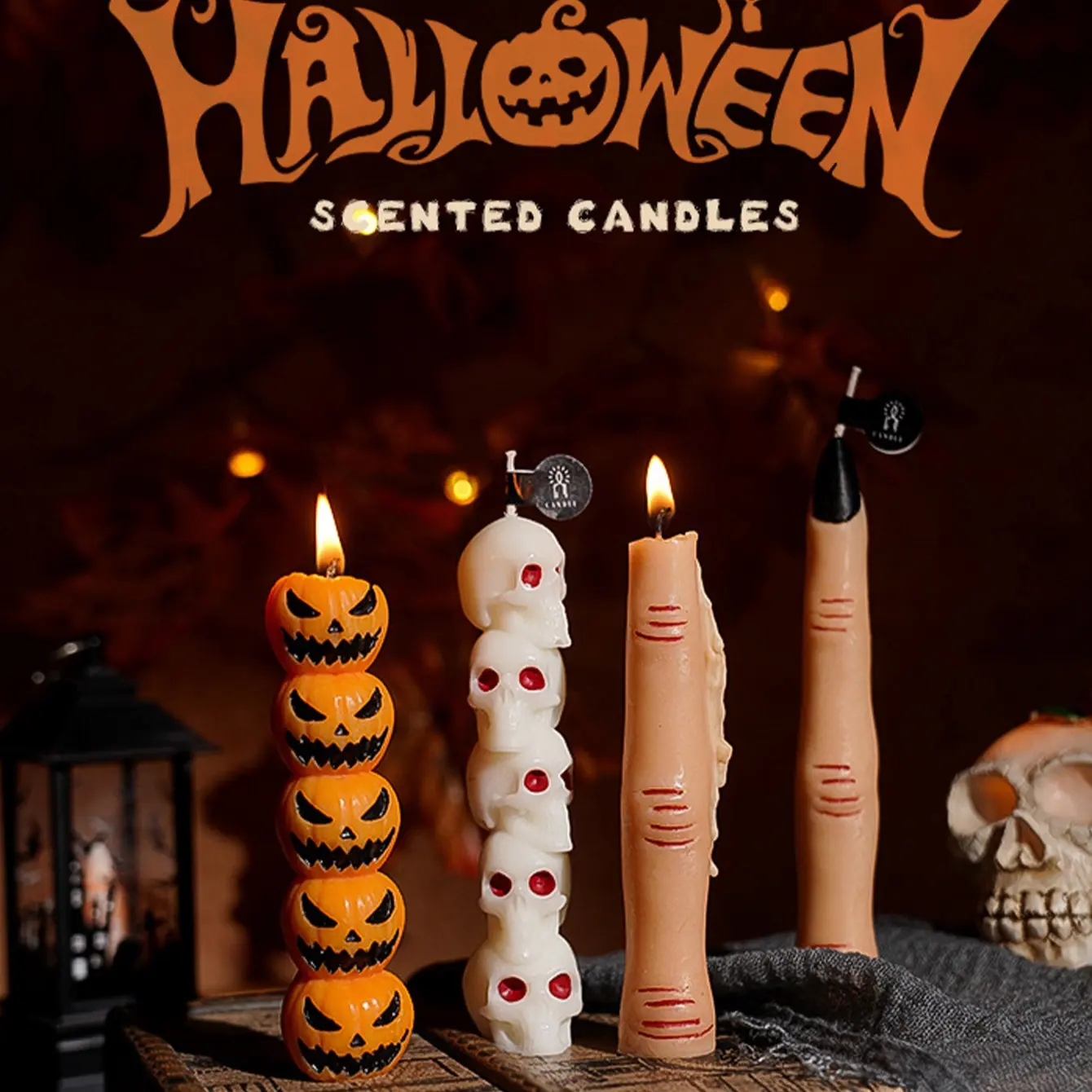 Halloween Candle Set, Handmade Soy Wax Candles, Pumpkin, Finger, Skull Shapes, Scented Aromatherapy Candles, Halloween Decorations