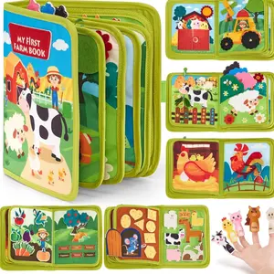 Baby Early Education Felt Busy Book, Toddler Busy Board, Interactive Sensory Learning Toy, 16+ Buttons Zippers Touch Activities, Travel Portable Gift