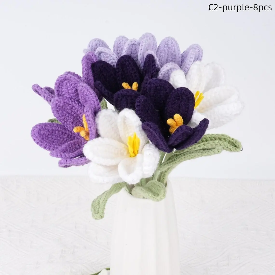 6/8PCS Purple Tulip Crochet Bouquet For Home Decor,Handmade Knitted Tulip Flower, Anniversary,Valentine's Day Gifts