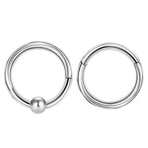 Oufer 2PCS 16G Classical Hinged Segment Septum Nose and Helix Piercing Ring Set In Inner Diameter 8mm