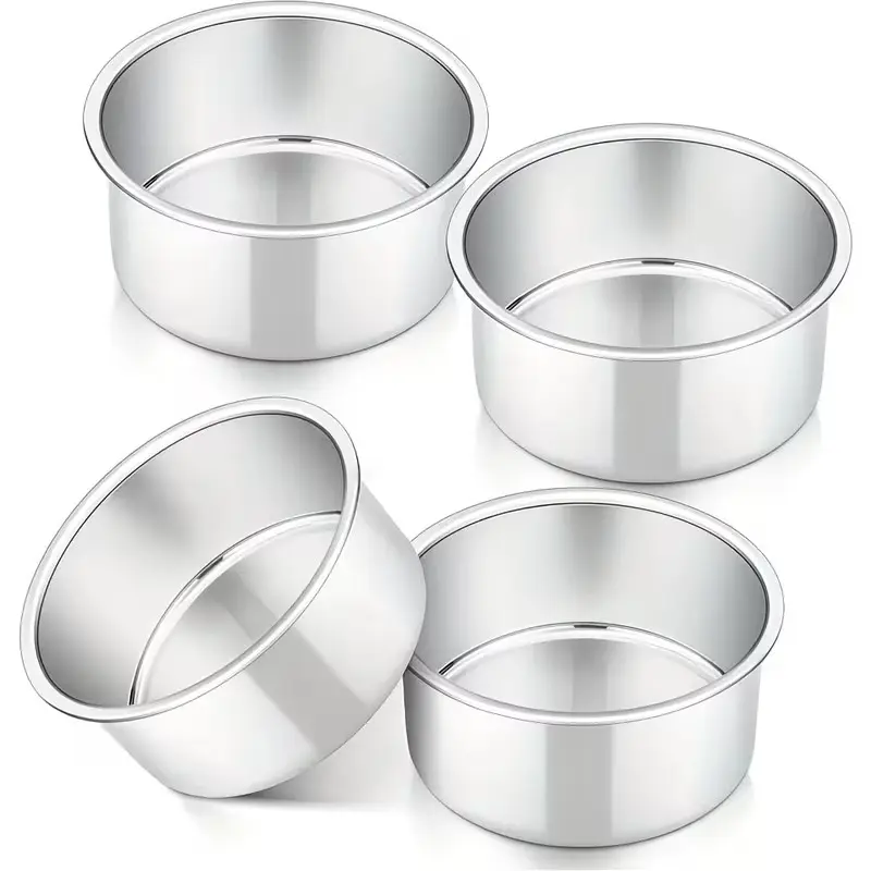 4-Inch Mirror Finished Aluminum Solid Base Cake Molds, 4-Piece Mini Sized Fruit Cake Pans, Oven Bakeware, Baking Supplies, Molds for Baking, Kitchen Gadgets Accessories for Camping, Mini Sized Products