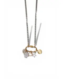 Charmed Life 5 Charm Two Tone Premium 316L Stainless Steel Necklace with Protective Eye & Hamsa Crystals Everyday Luxury Waterproof Tarnish Resistant Hypoallergenic Adjustable 16-18in