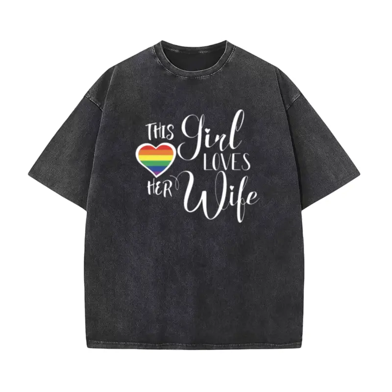 Lesbian Couple Pride Shirt – Washed Tee for Her, Ideal Gift for Married Couples and Pride Celebrations