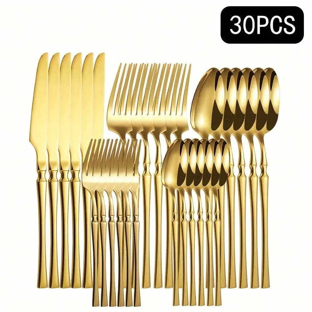 30-Piece Stainless Steel Cutlery Tableware Set - Knife, Fork, Spoon, Dessert Spoon, Dessert Fork - Plastic-Free, Scratch-Resistant Combo Dinner Set for Home, Everyday Use, Combo Dinner Sets, Plastic-Free Dinner Sets