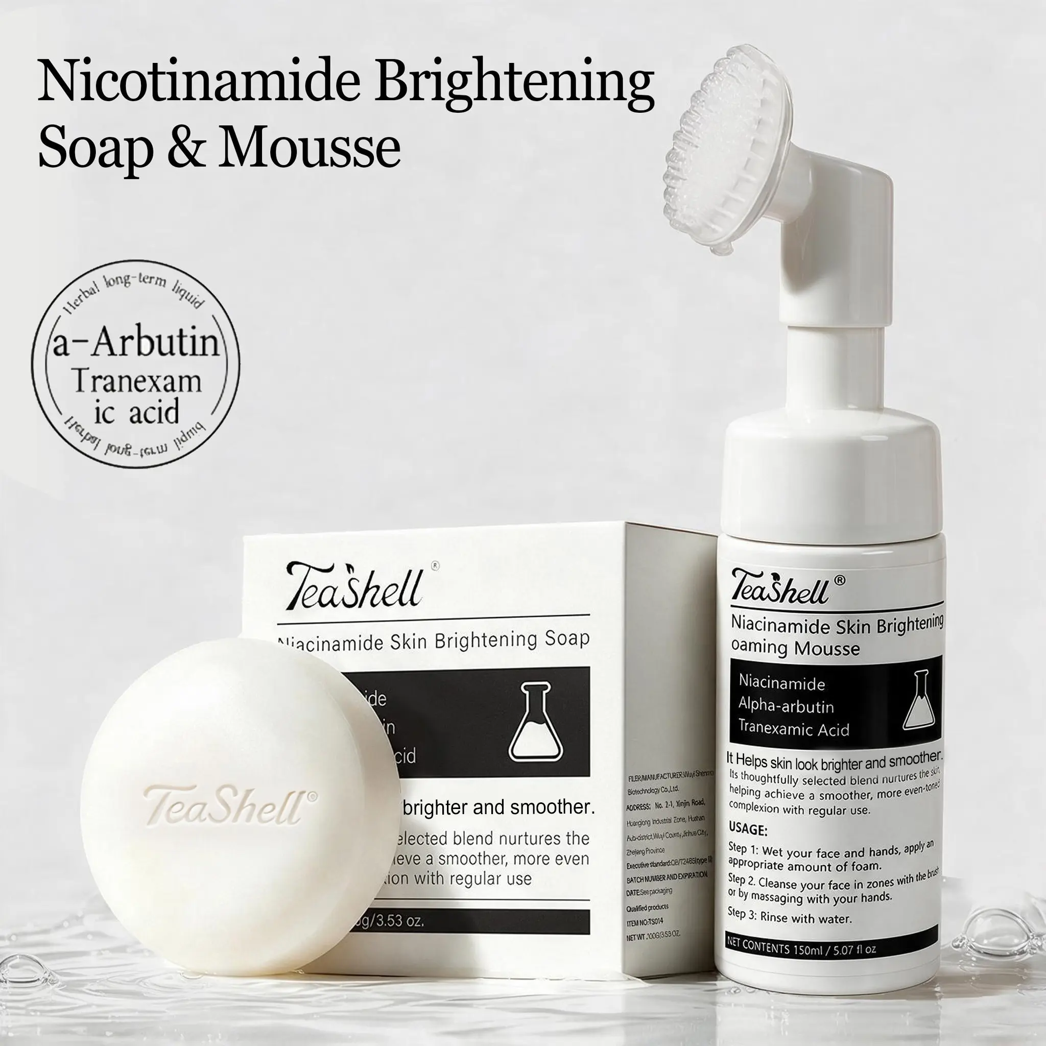 Teashell Niacinamide Whitening Soap & Mousse - Niacinamide-Alpha-Arbutin-Tranexamic Acid Formula Daily Facial & Body Cleanser, 100g/3.53oz Tone Evening, Deep Cleansing, Skin Nourishing, Smooth Skin Products, Body Care Products