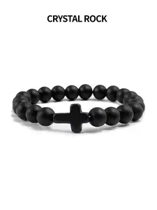 Unisex Cross Charm Beaded Bracelet, Cross Beads Bracelet, Fashionable Adjustable Bracelet for Men & Women, Trendy All-match & Exquisite Jewelry for Birthday Gift