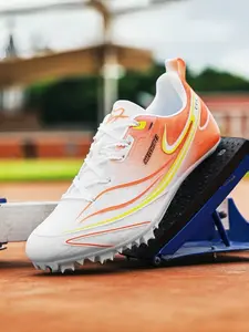 1 Pair Family Matching Removable Spike Track Sneakers Gradient Color Breathable Upper High Traction Sole For Track & Field Training & Competition