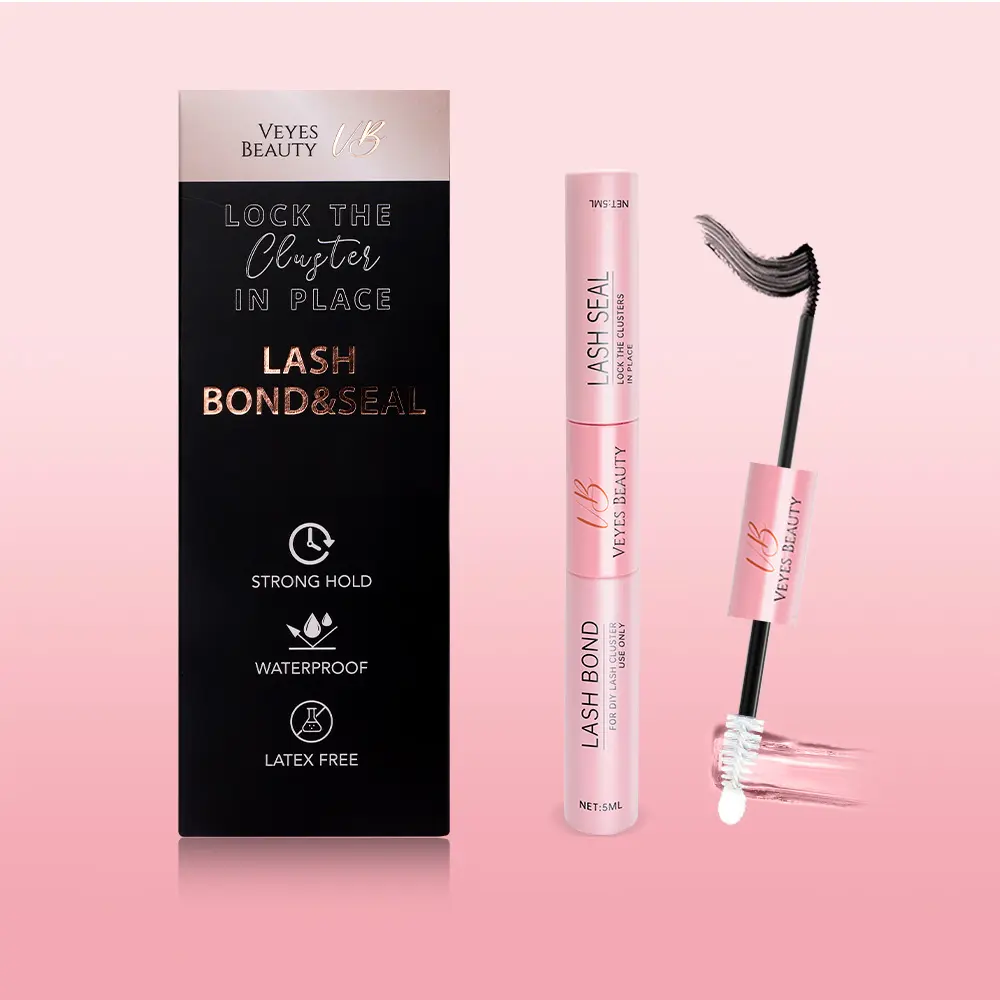 VEYESBEAUTY Lash Bond & Seal - Black 10ml Waterproof 2 in 1 Cluster Lash Glue for Eyelash Extensions Long Lasting Strong Hold Individual Makeup Cosmetic