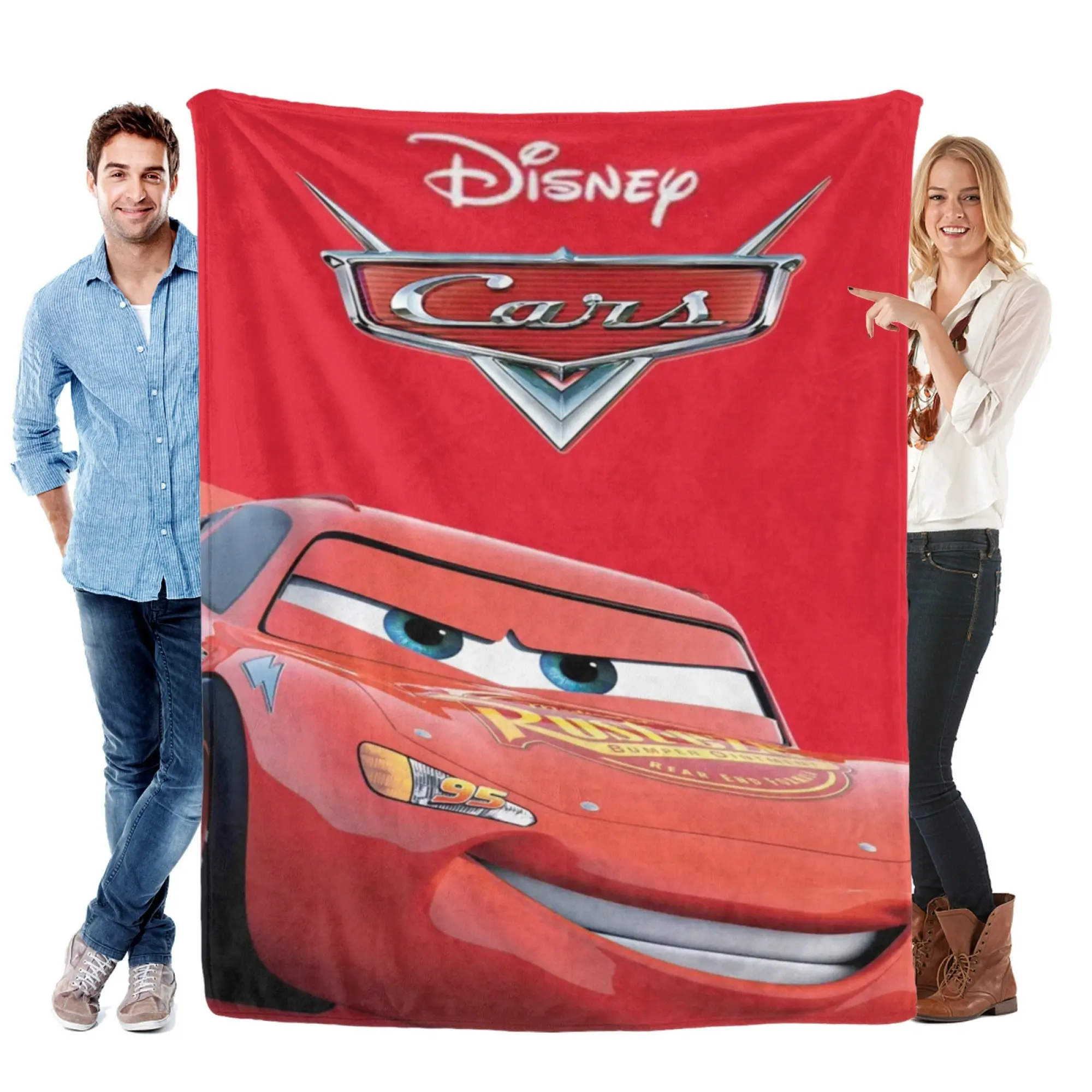 [SummerVibes] DISNEY CLASSIC Cars Lightning McQueen Logo Flannel Blanket, Soft Cozy Red Throw for Home, Kids Bedroom Decor & Couch
