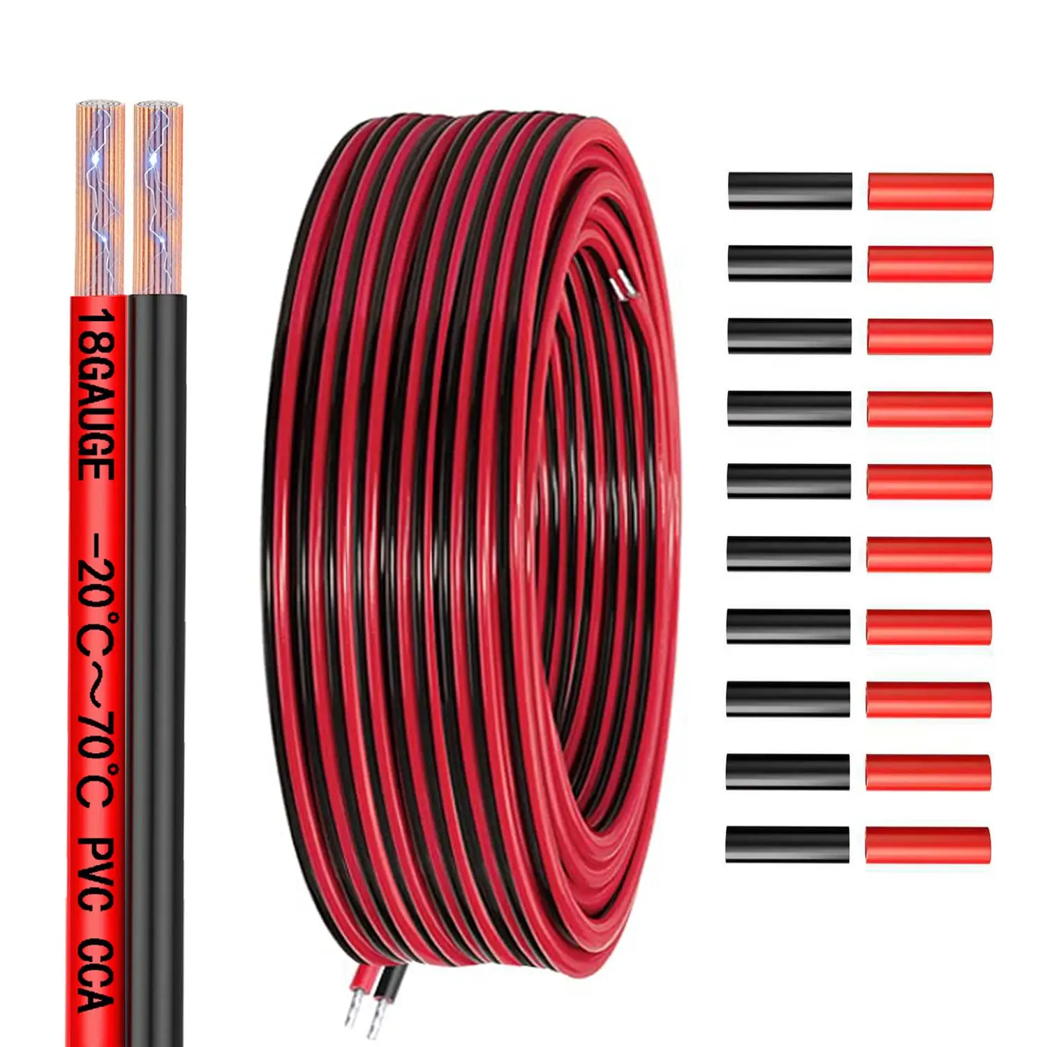 18 Gauge Electrical Wire with Heat Shrink Tubing, 18AWG Automotive Electrical Wire 2 Conductor Red Black 12V/24V DC Cable Low Voltage Wire LED Strips Extension Cord for Light RC Car Speaker Wire