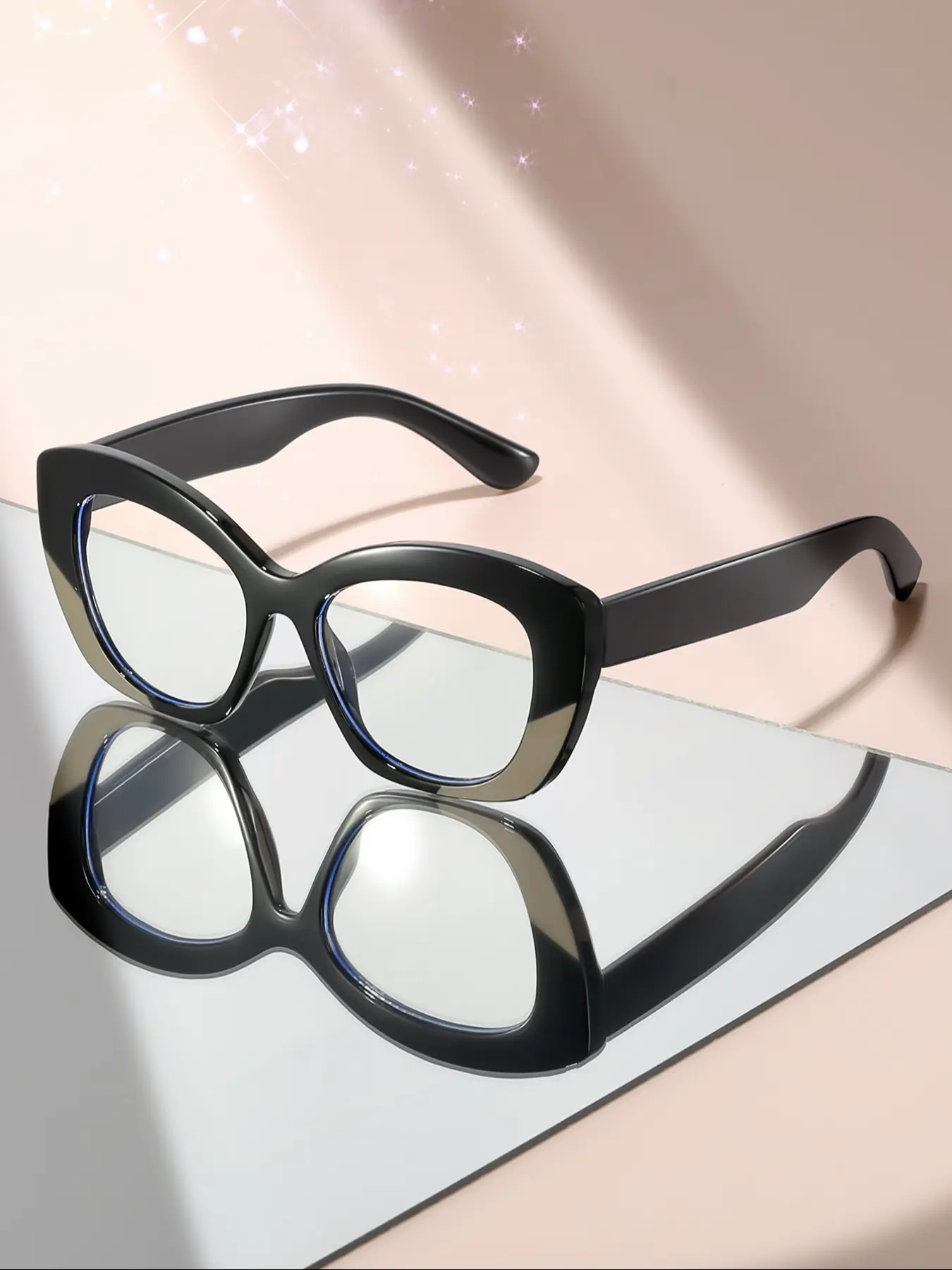 Fashion Cat-Eye Large Frame Flat Lens Glasses for Women, Block Decorative Frames, Trendy Frames, Elegant Anti-Blue Light Non-Prescription Eyewear, Lightweight Durable Glasses