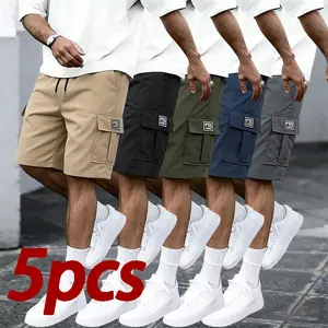Men’s 5-Pack Cargo Shorts for Summer  Multi-Pocket Casual Knee-Length Breathable, Wear-Resistant Fabric, Perfect for Daily Commuting and Outdoor Activities, Great Value Trendy Men’s Summer Style