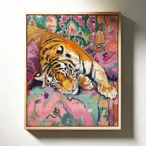 [Sale off up to 40%] [Frame Canvas] Tiger Elegance Sofa Relax Canvas Print, Niklas Maximilian Colorful Tiger Wall Art, Maximalist Jungle Decor, Modern Wildlife Artwork