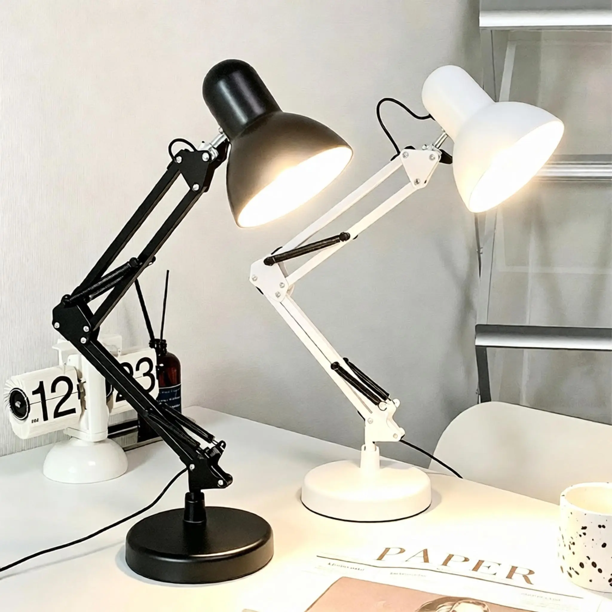 Black Metal Clamp Desk Lamp - 18in Multi-Joint Swing Arm, Adjustable Gooseneck Light, Lamp Shade, 55in Power Cable, Rocker Switch, Weighted Steady Rotatable Base, Clamp-On Design for Dorm Room Students/Office Indoor Use