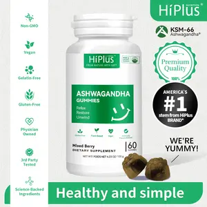 HiPlus Ashwagandha Gummies with Vitamin D – Mixed Berry Flavor, featuring KSM-66. 60 Count Vegan, Plant-Based, Non-GMO, Gluten-Free, and Gelatin-Free