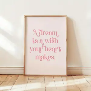 1 Piece, Wall Art, Vintage Poster <Cinderella> Wish Quote Art Print, Pink Inspirational Phrase Minimalist Canvas Painting, Bedroom Decoration, Living Room Aesthetic Design, Friend Gift, Housewarming Gift, Frameless