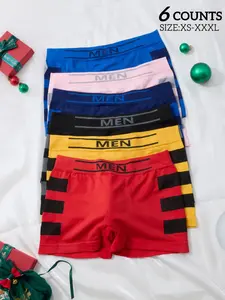 Men's Seamless Boxers Briefs with Side Stripes, Comfortable Breathable Casual Youth Underwear, 6 Pack, Fitted Style, All Seasons