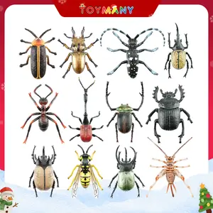 TOYMANY 12PCS Realistic Insect & Beetle Figurines Educational Bug Toy Set for Kids Toddlers with Ladybug Mantis Stag Beetle Scarab - Solid Plastic animal figure toy figure Collectibles