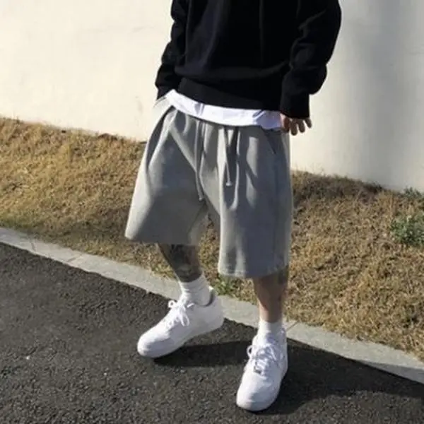 Men's Casual Short Sweatpants, Breathable Loose-Fit Plain Bottoms for Active Gym Workouts and Hip Hop Streetwear, Bodybuilding, Loose-Fitting, M, No, Short Pants, Male, Fitness, Casual Wear, Menswear