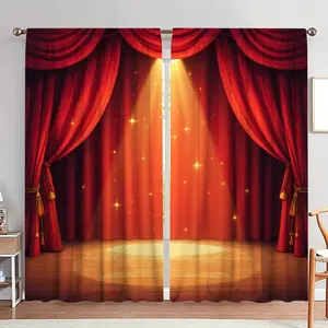 Theater Stage Pattern Door Curtain, 1 Set Creative Printing Door Curtain, Home Decor for Living Room Bedroom Hotel Salon
