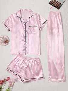 New summer pink striped home clothes casual comfortable soft