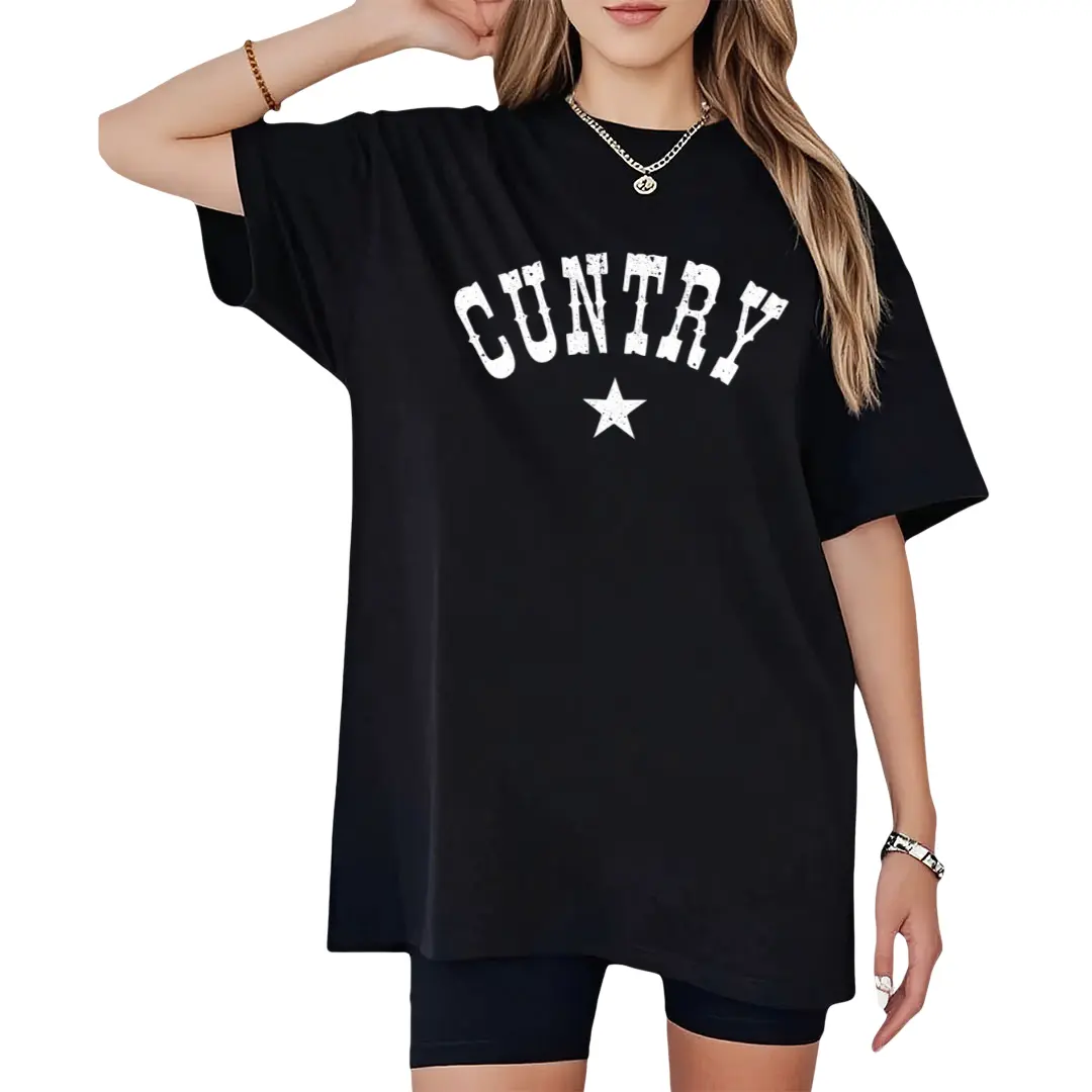 Cuntry Shirt - Funny Western Cowgirl Graphic Tee, Ironic Star Southern Slogan T-Shirt, Retro Espresso Country Concert Festival Top, Playful Bachelorette Girls Weekend Gift