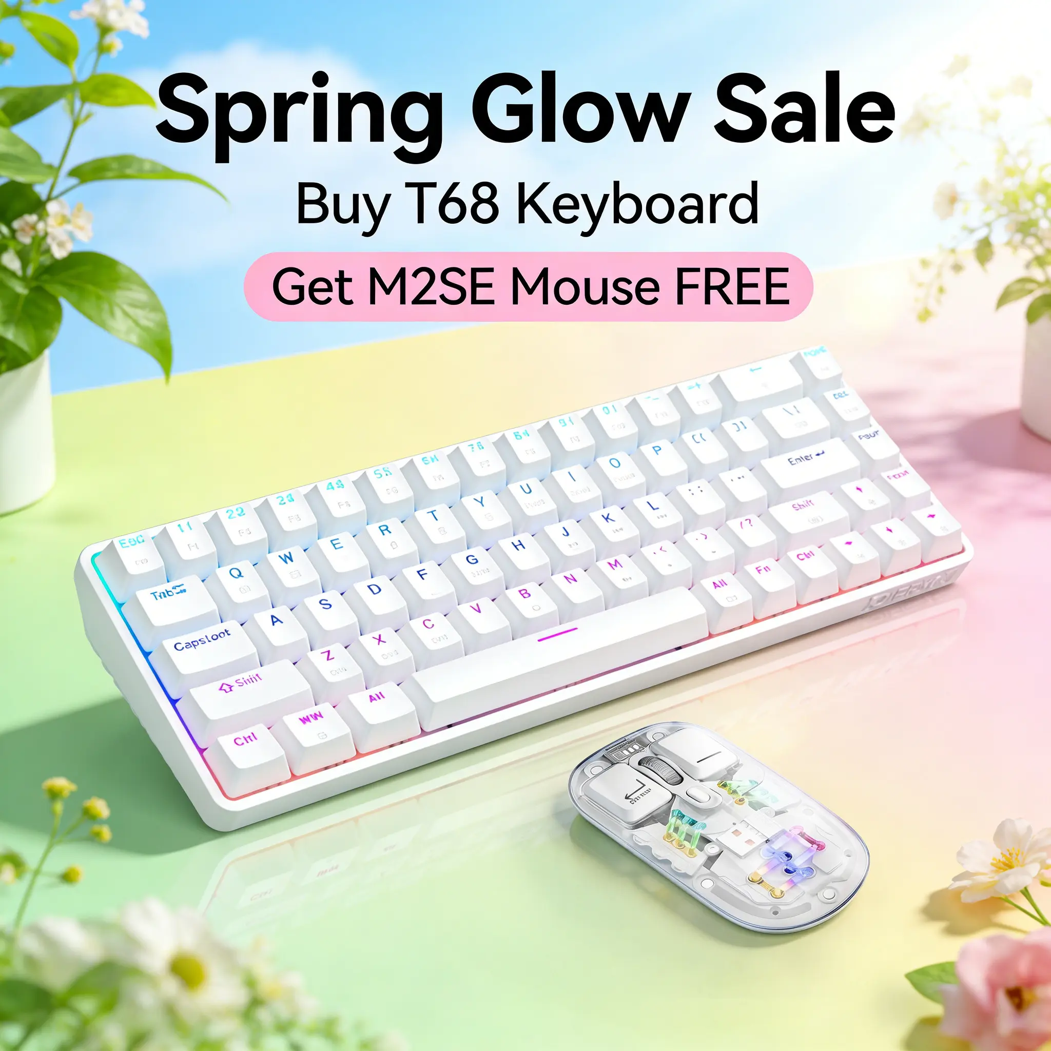 TMKB T68 60% Wireless Mechanical Gaming Keyboard, 3 Modes Bluetooth/2.4GHz/USB-C with Red Linear Switch, RGB Backlit, Anti-Ghosting, 68-Key Compact mini keyboard for Windows/macOS/Linux