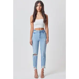 Junior Hybrid Dream High-Rise Slim Straight Jean with Frayed